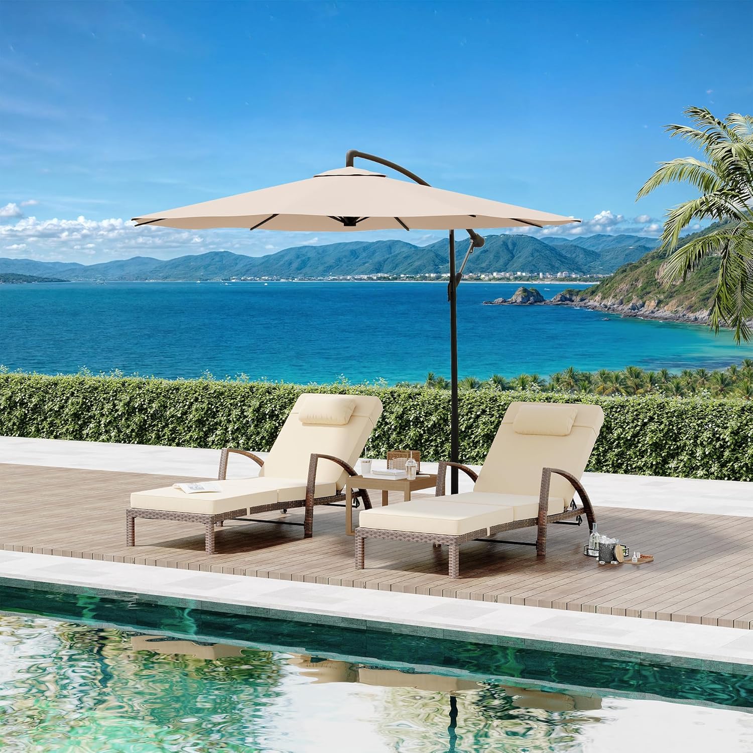 Litake Brown Rattan Pool Chaise Lounge