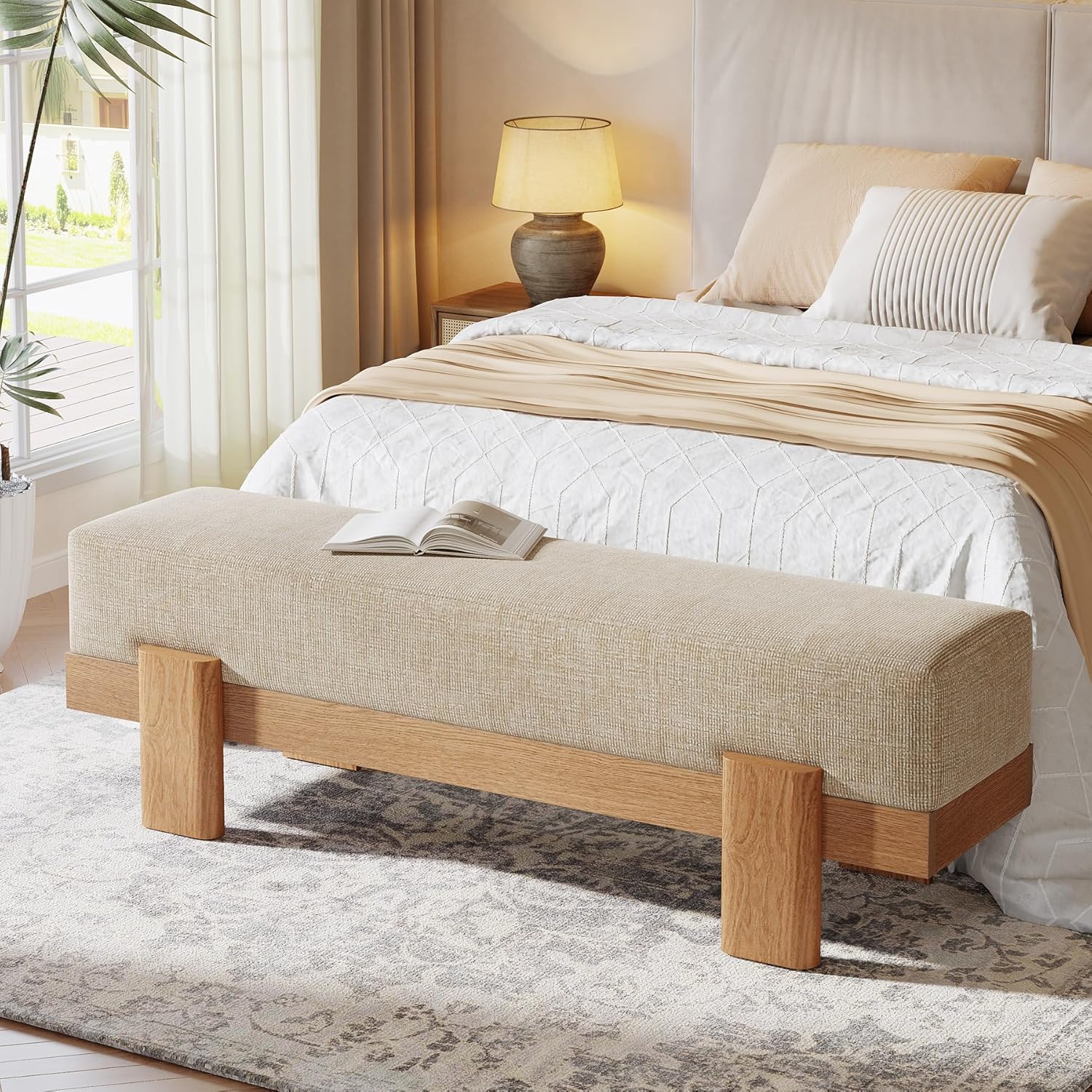 Tribesigns Beige Oak Cushioned Entry Bench