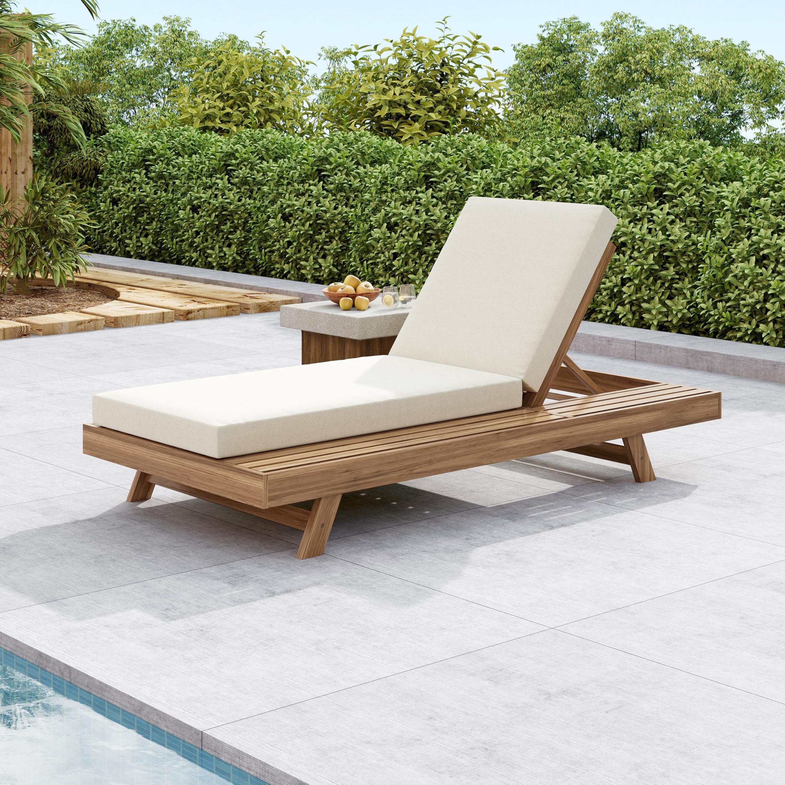 Outdoor Wicker Chaise Lounge Chairs Set of 2, 80'' Patio Rattan Reclining Chair w/Pull-Out Side Table &5-Level Adjustable Backrest Ergonomic Wave Design Pool Sunbathing Recliners, Gray