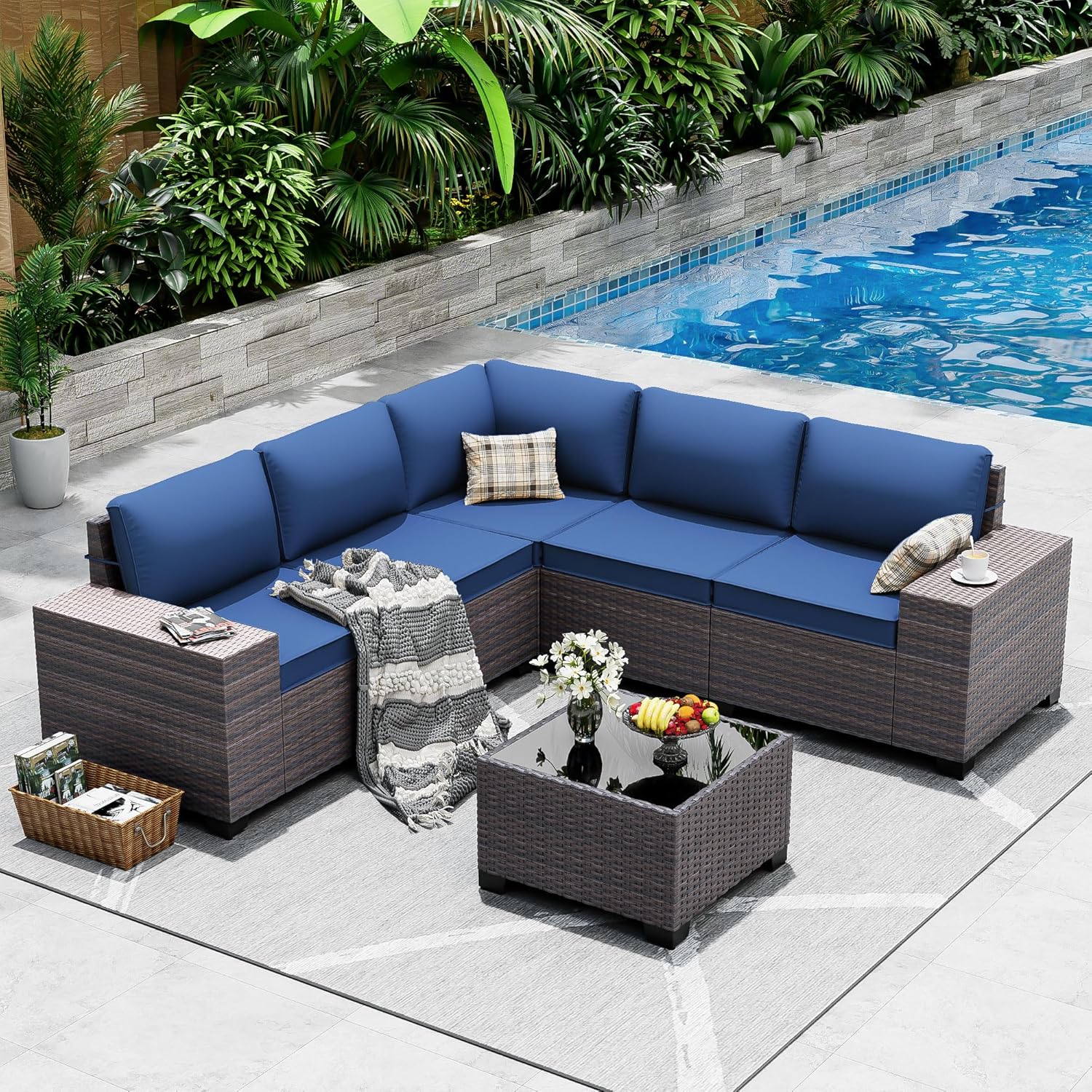 Dark Blue 6pc High Back Patio Set