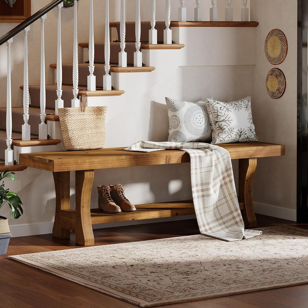 Brown Solid Wood Entry & Bed Bench