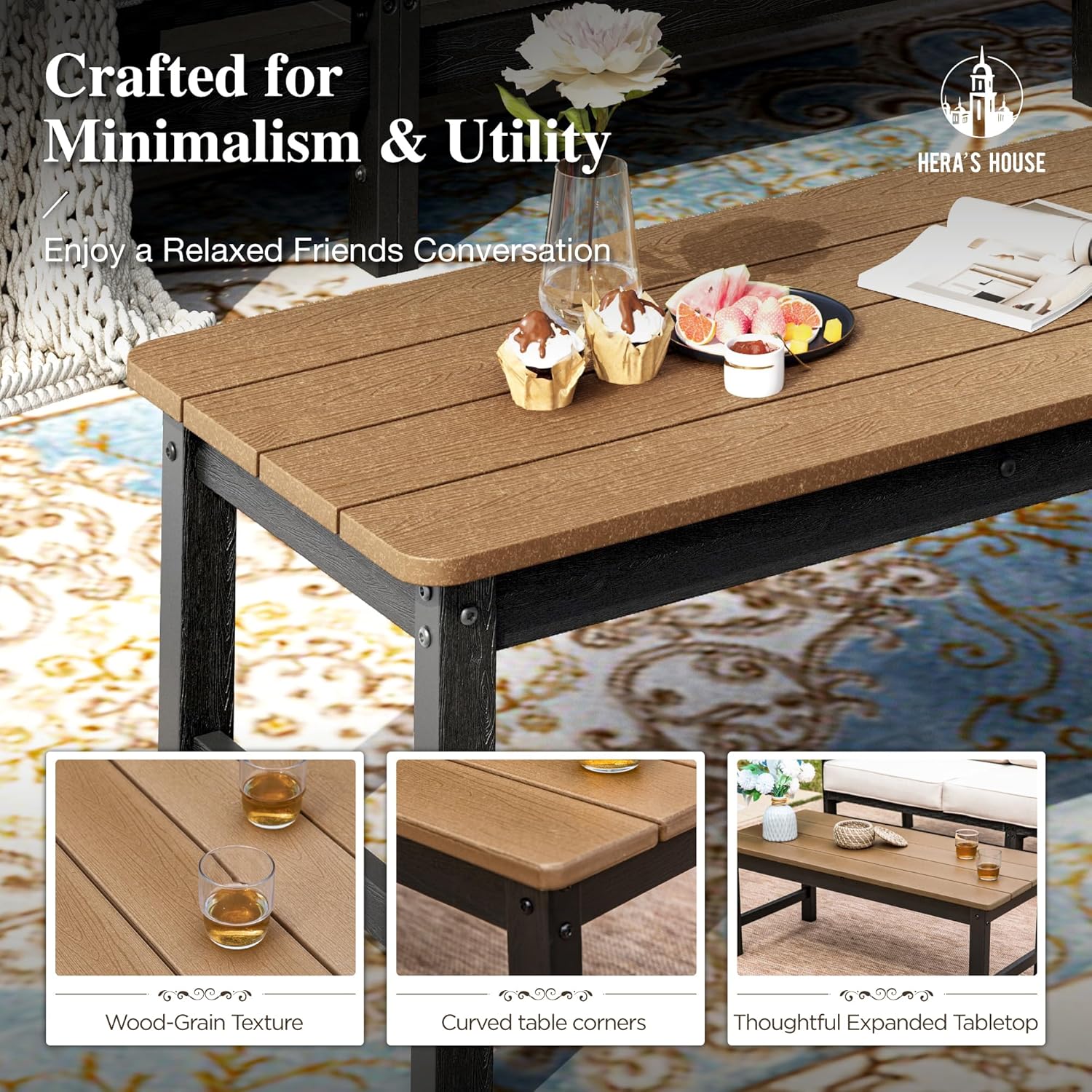 4pc Wicker Patio Set with Wood Table