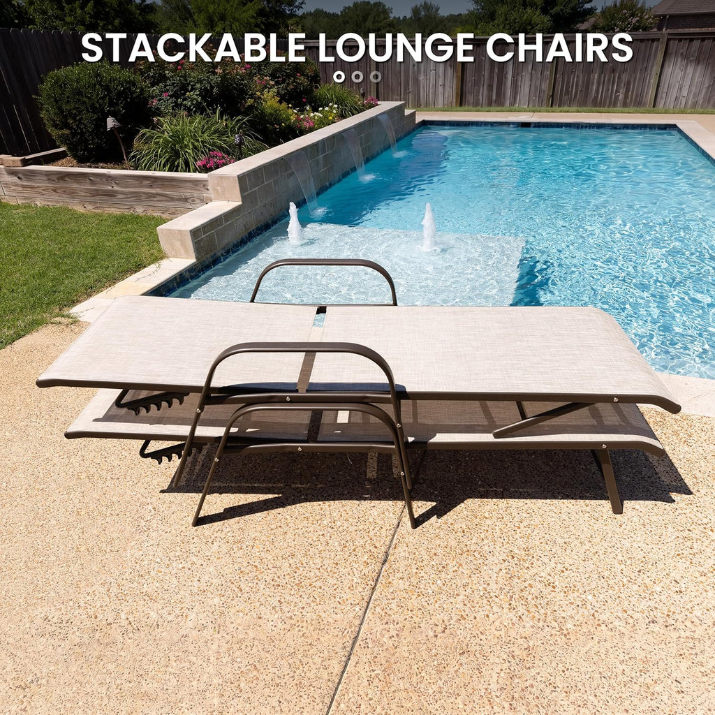 2 Beige Aluminum Pool Chaise Lounges