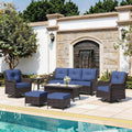 Dark Blue 8-Piece Wicker Patio Sectional Set with Swivel Chairs