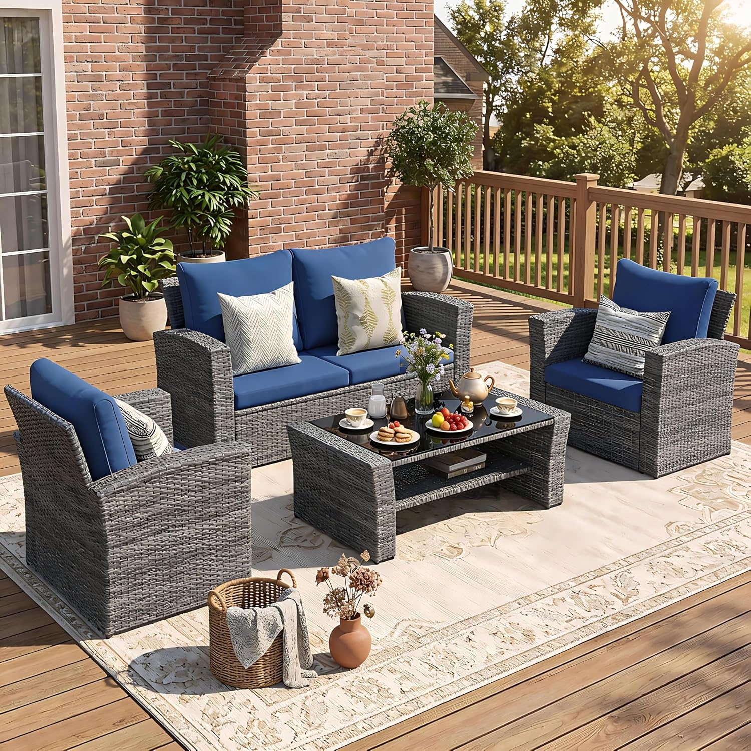 Wisteria Lane Dark Blue All Weather Wicker Patio Sofa